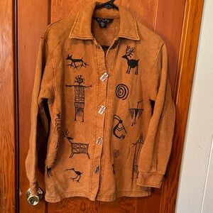 Rust Orange Jacket with Black Tribal Print